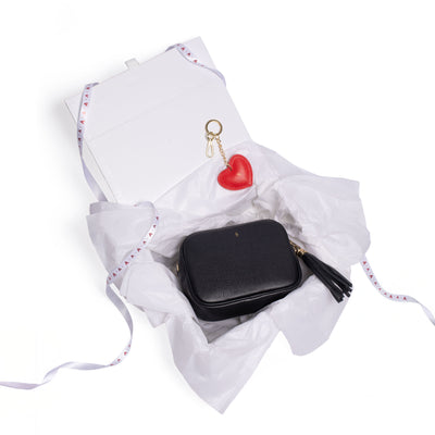 Black Cross Body & Red Heart Keyring Gift Set