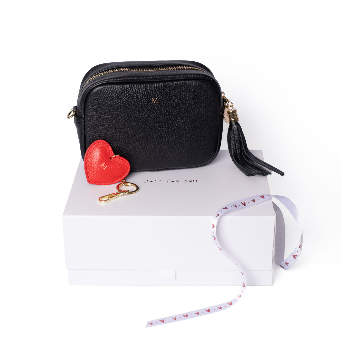 Black Cross Body & Red Heart Keyring Gift Set